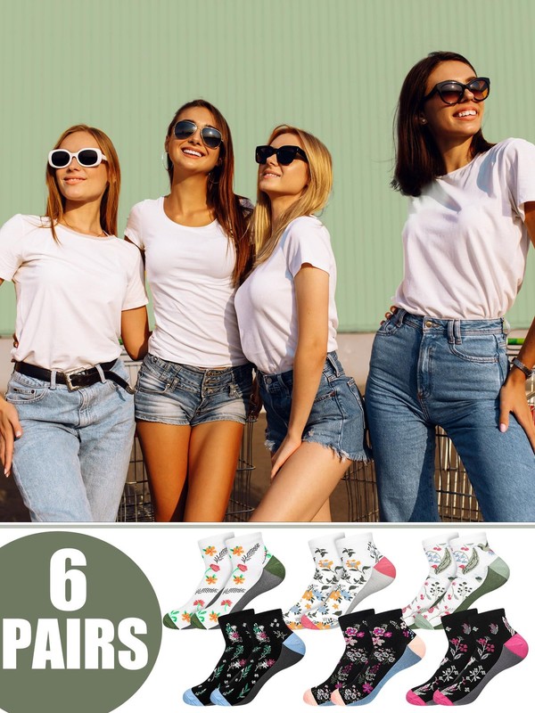 6 Pairs Ankle Compression Socks for Women, Spring Floral Athletic Support Sho... gallery