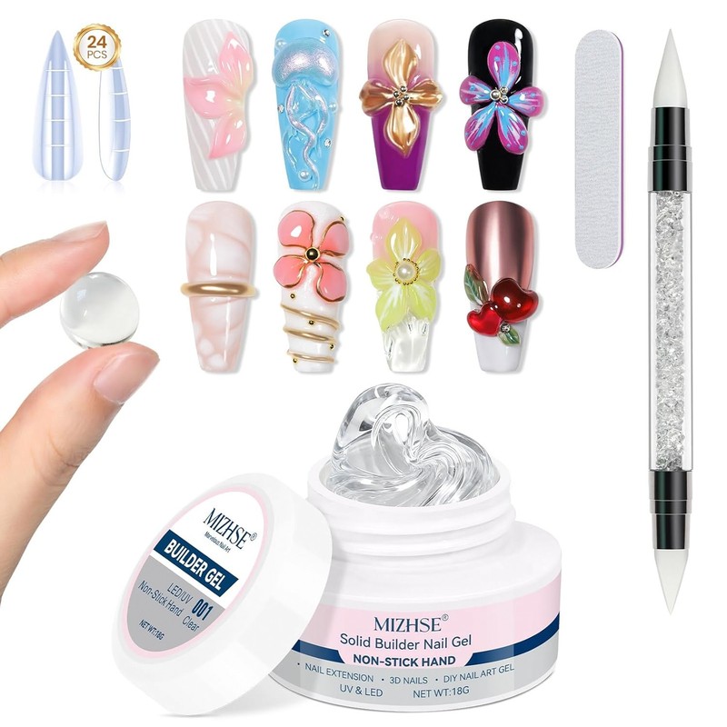 MIZHSE 5 in 1 Clear Nail Builder Gel for Extensions Sculpting and 3D Art