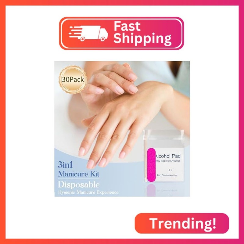 Qsnidy 30 Pack Disposable Manicure Kit Individually Packed 3-Piece Mini Press on gallery