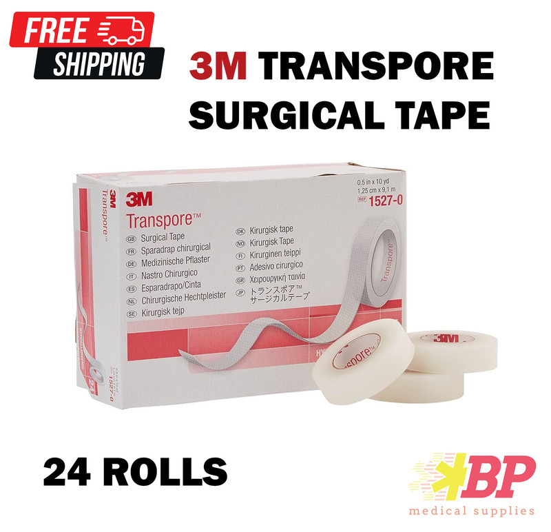 3M Transpore Surgical Tape Clear 1527-0 1/2 inch x 10 yards – Box of 24 Rolls