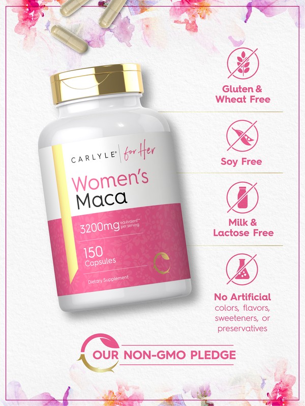 Maca Root Capsules for Women 3200mg | 150 Count | Non-GMO | by Carlyle gallery