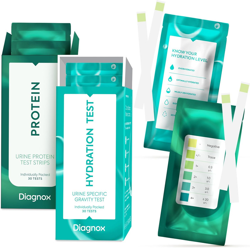 Protein Urine Test Strips [30 Tests] and Hydration Test Strips [30 Tests] – Indi