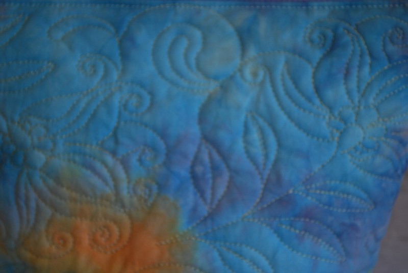 Hand Dyed Quilted Cosmetic Bag, Blue, Pink, Purple, Flowers gallery