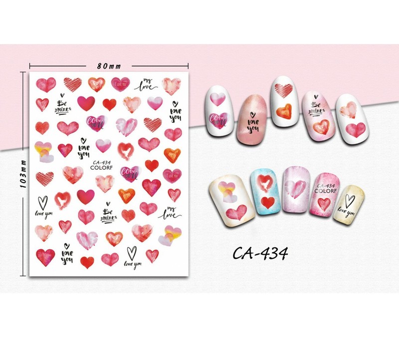 Nail art 3D stickers decal red pink heart love you be mine CA434