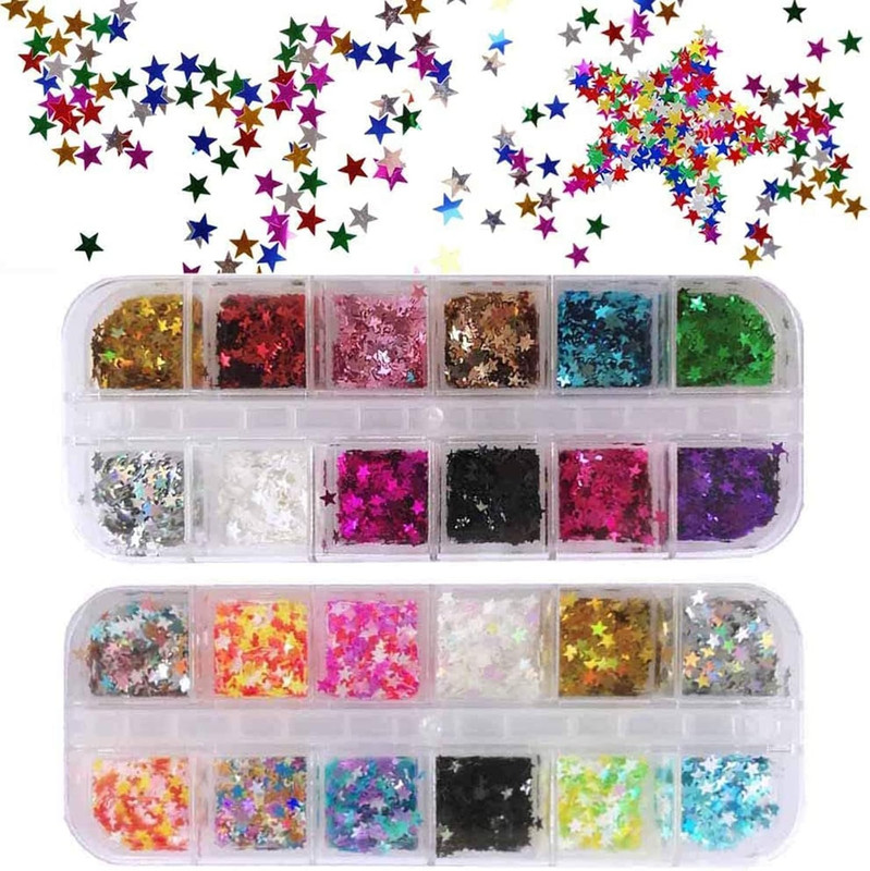 Star Glitter Confetti, 24 Boxes Holographic Sequins 3D Laser Nail Art Flakes ... gallery