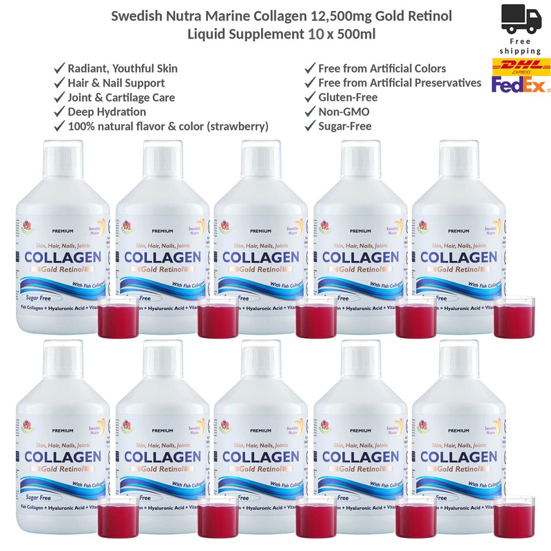 Swedish Nutra Marine Collagen 12,500mg Gold Retinol Liquid Supplement 10x500ml