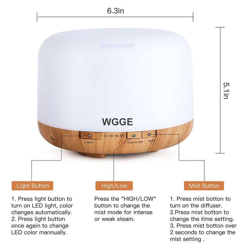 Essential Oil Diffuser 500ML Aromatherapy Diffuser Mist Humidifiers 7 Color LED gallery