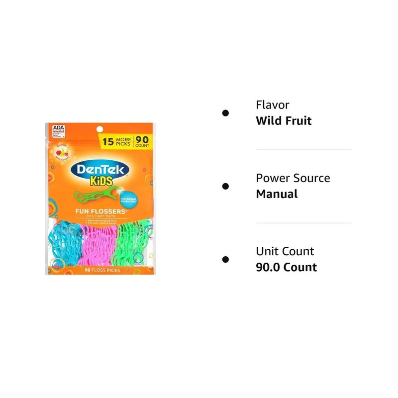 DenTek Kids Fun Flossers, Wild Fruit Flavor, 90 Count gallery
