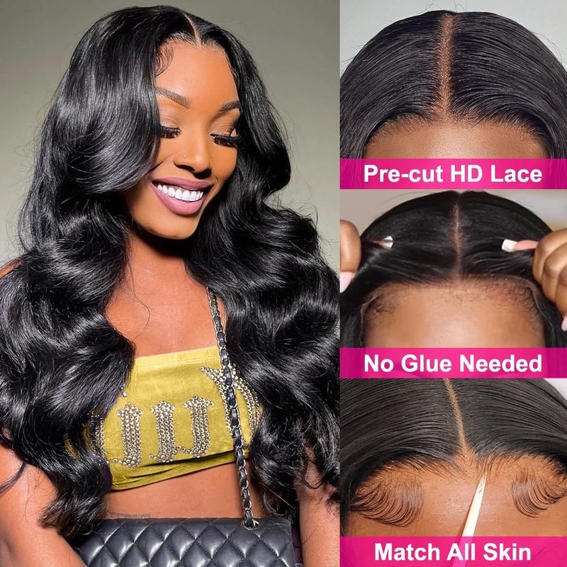 Wear and Go Glueless Wigs Human Hair Pre Plucked Pre Cut Lace No Glue Body Wave gallery