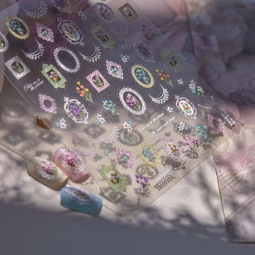 Vintage Flower Frame Nail Stickers 5D Embossed Floral Nail Designs 3D Style31 gallery