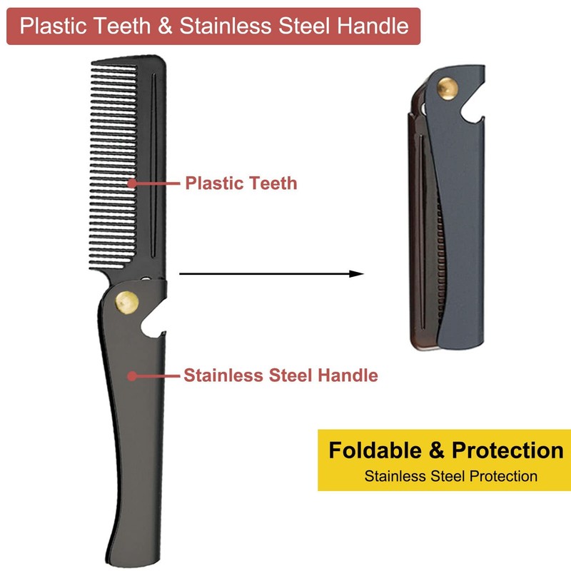 Stainless Steel Folding Comb, Pocket Comb for Men Small (Pack of 1), Black gallery