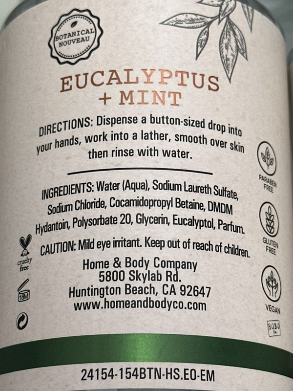 (2-Pack) BOTANICAL NOUVEAU ~ EUCALYPTUS + MINT Nourishing HAND SOAP Made in USA gallery