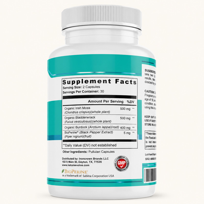 Nature Evolve Premium Sea Moss 1405mg 60 Capsules Gut Health Made in USA gallery