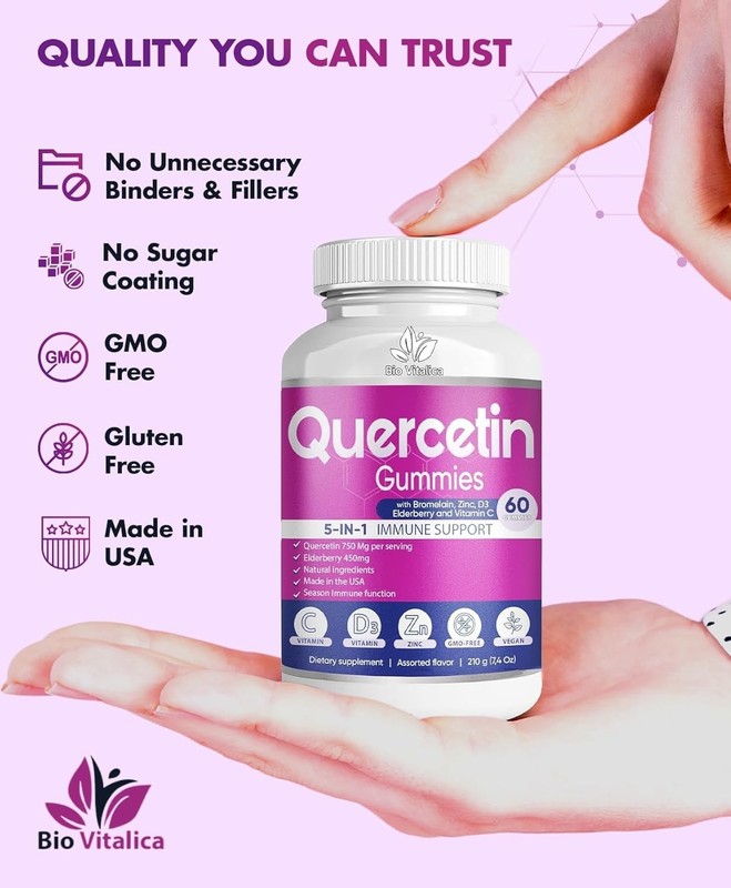 Quercetin Gummies 750mg with Bromelain Vitamin C D3 Zinc & Elderberry - 5 in 1 gallery