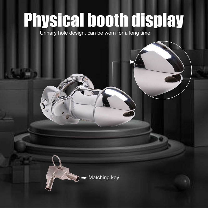 New Metal Chastity Cage Lockable Device Press Lock Penis Cage for Male Restraint gallery