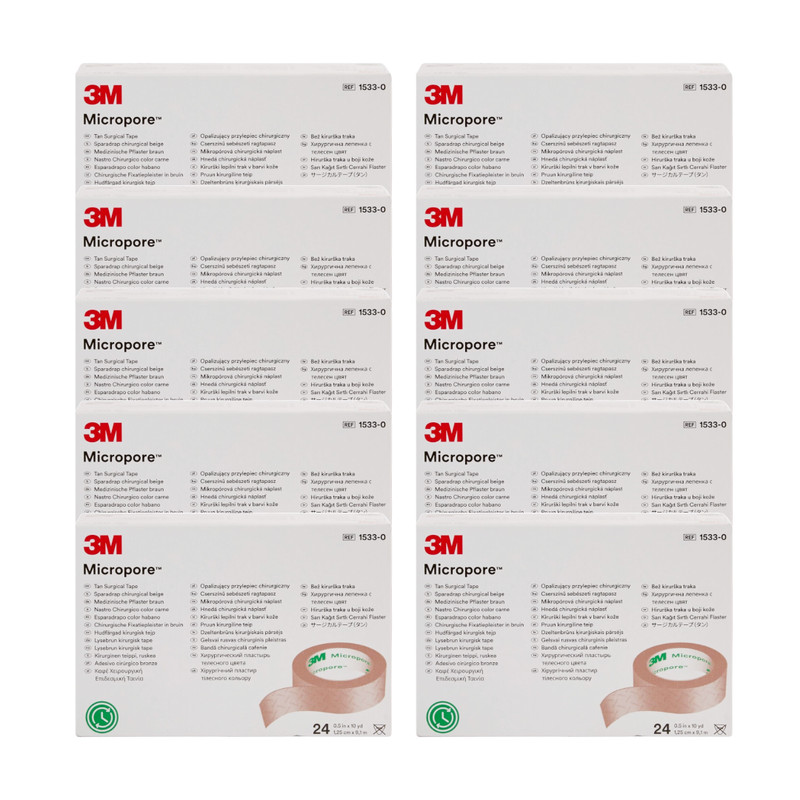 3M Micropore Surgical Tape, Tan, 0.5″ x 10 Yds, 24 Rolls/Box – Case of 10 Boxes
