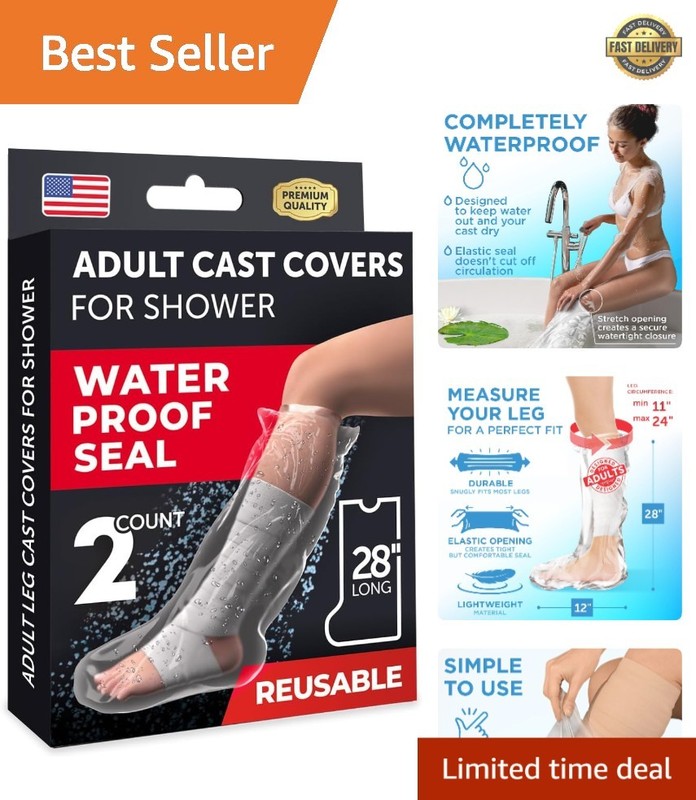 Tight Seal Waterproof Cast Cover for Showering – Adult Half Leg 2-Pack