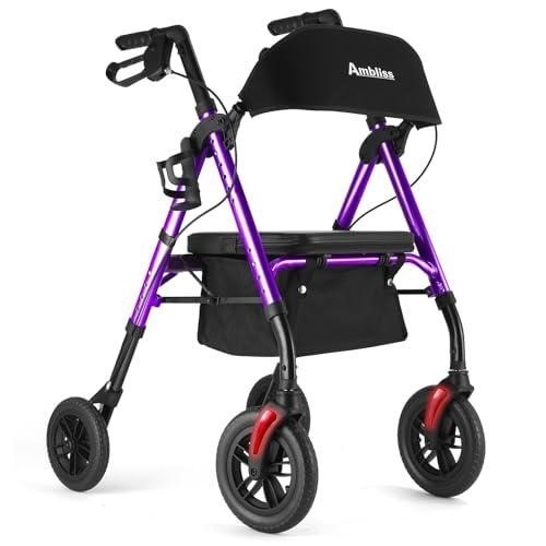 Rollator Walker W/ Seat 300Lb 10″ All Terrain Folding Adjustable Purple