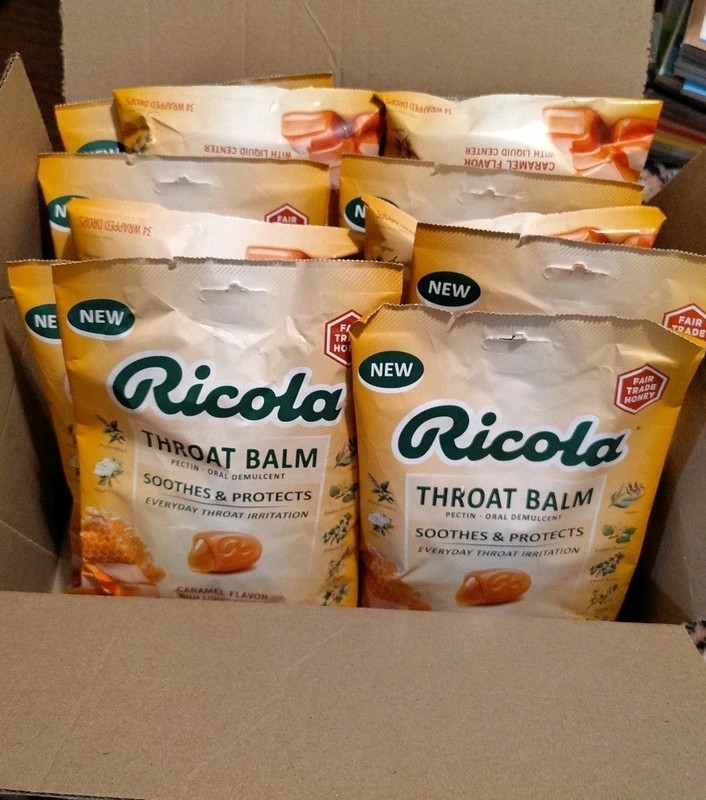 Lot Of 12 Ricola Throat Balm Caramel Center 34 Wrapped Drops Each BB Date 01/26