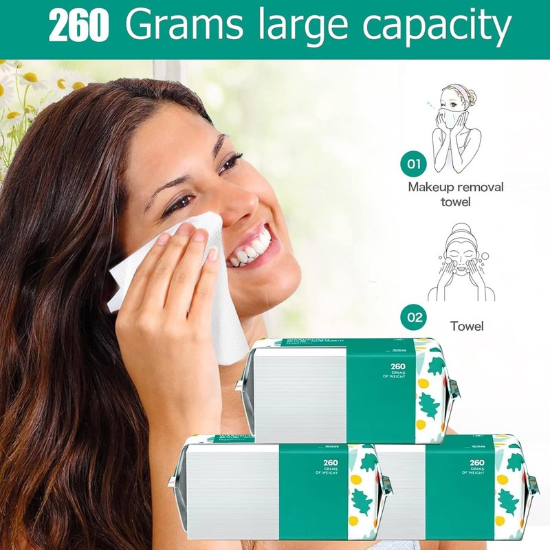 Soft Disposable Face Towel, Cotton Facial Dry Wipes 100 Count, Cotton Dry Wipes gallery
