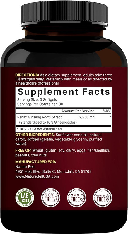 Naturebell Korean Red Ginseng 2,250Mg per Serving, 240 Softgels | Panax Ginseng gallery