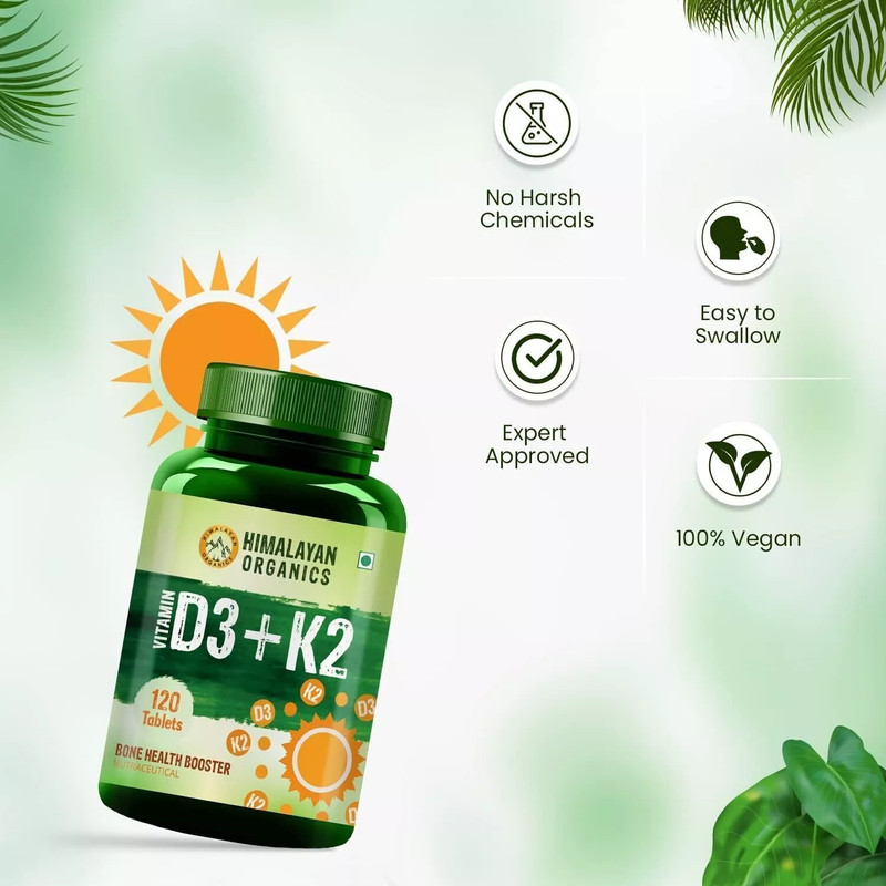 Himalayan Organics Vitamin D3 600IU with K2 as MK7 supplement (120 Veg Tablets) gallery