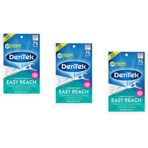 3 Pack – DenTek Complete Clean Mouthwash Blast Angled Floss Picks 75 Each
