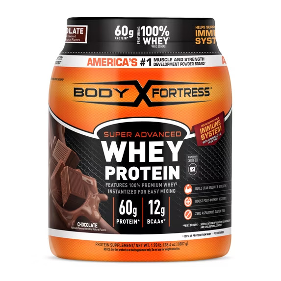 Body Fortress Whey Protein Powder Chocolate 1.78lb 60g Protein