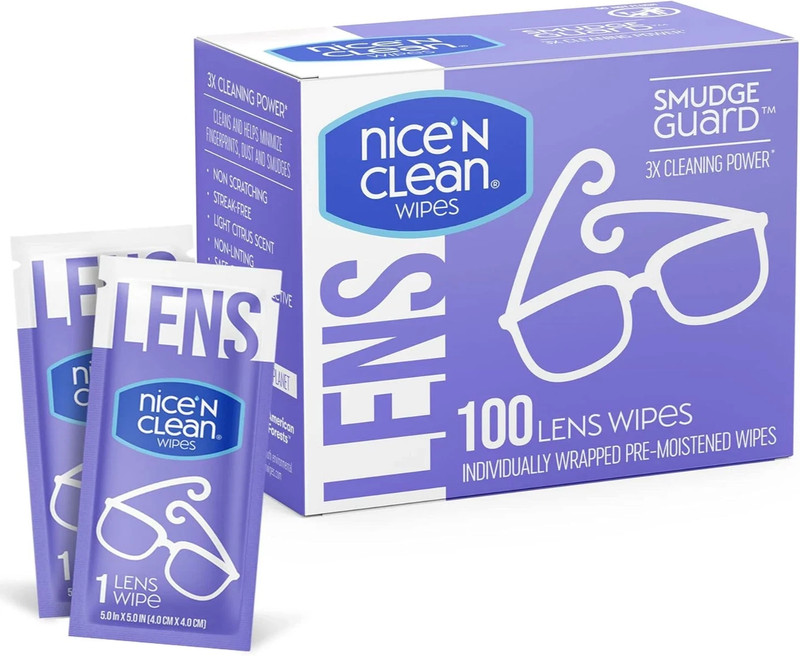 Nice ‘N Clean Smudgeguard Lens Cleaning Wipes (100 Total Wipes) | Pre-Moistened