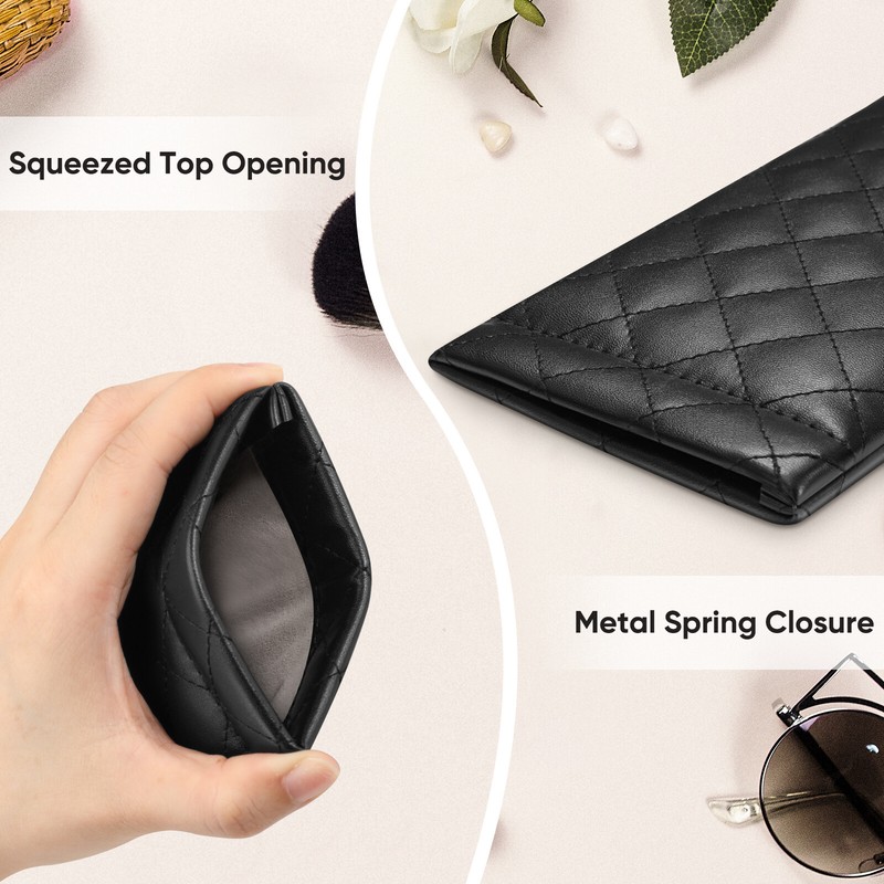 Eyeglasses Pouch with Cleaning Cloth, Portable Squeeze Top Vegan Leather Case gallery