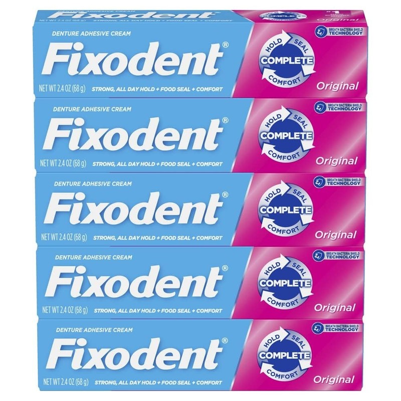 Fixodent Original Secure Denture Adhesive Cream for 2.4oz (Pack of 5), White gallery