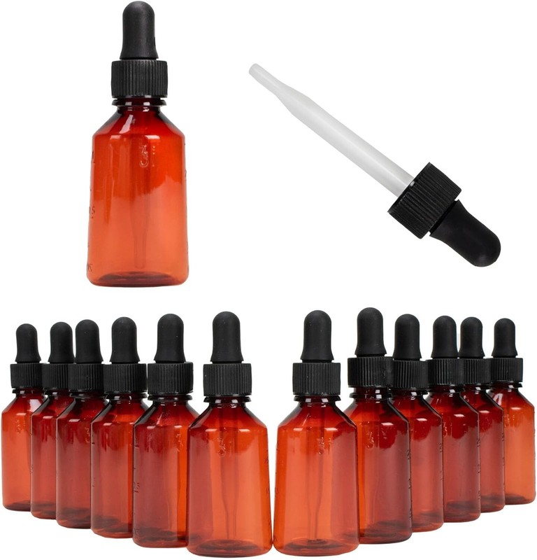 1oz Amber Plastic Dropper Bottles, Great for Essential Oil, 120/Case