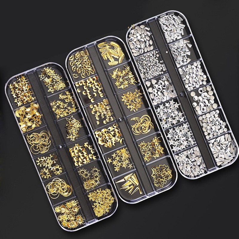 US 12 Grids Nail Glitter Flakes Sequins Rhinestones Pearl Nail Art Decorations gallery