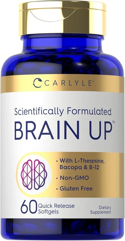 Brain up Supplement | 60 Softgels | with L-Theanine, Bacopa & B-12 | Non-Gmo, Gl