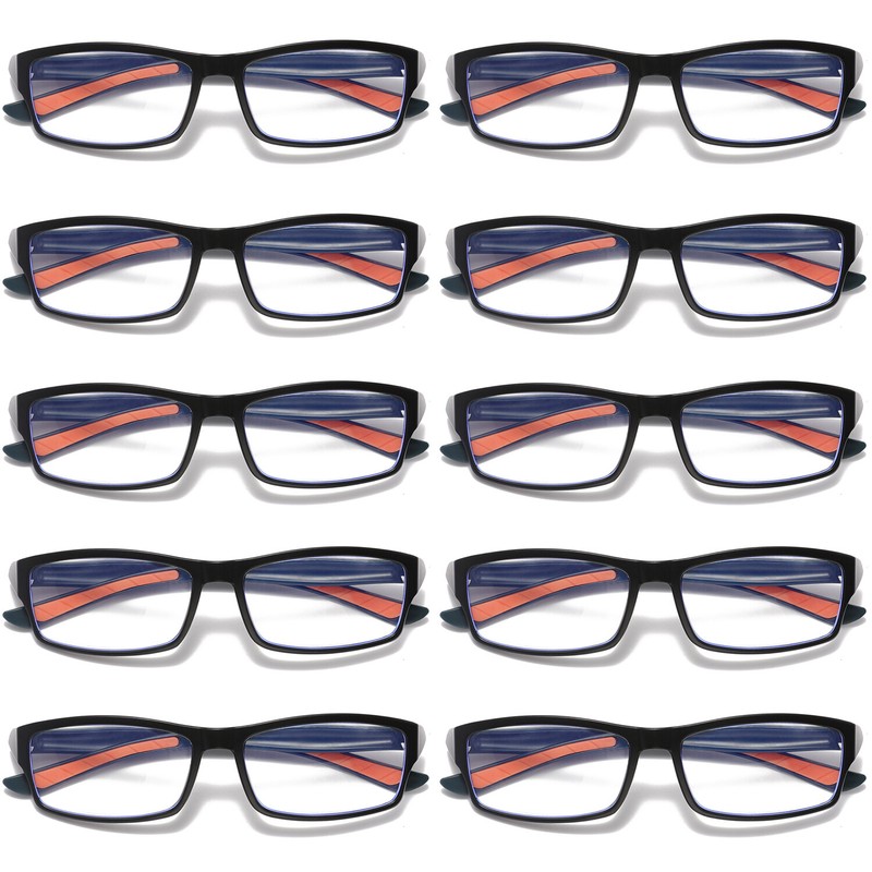 10 PK Mens Unisex Blue Light Blocking Reading Glasses Black Blue Frame Readers
