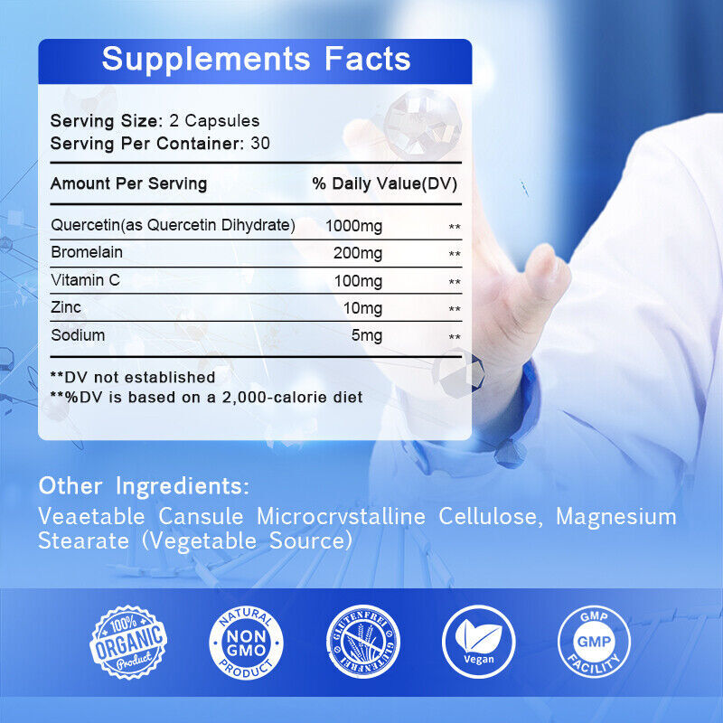 1000MG Quercetin with Bromelain & Zinc - Natural Immune Support Supplement gallery