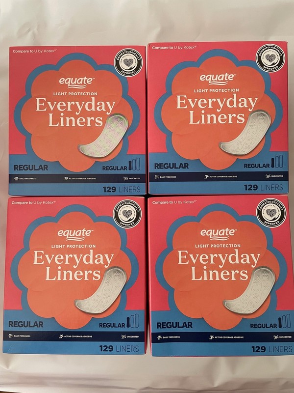 Equate Light Panty Liners Regular Unscented 129 Ct x 4 Packs (516 Total)