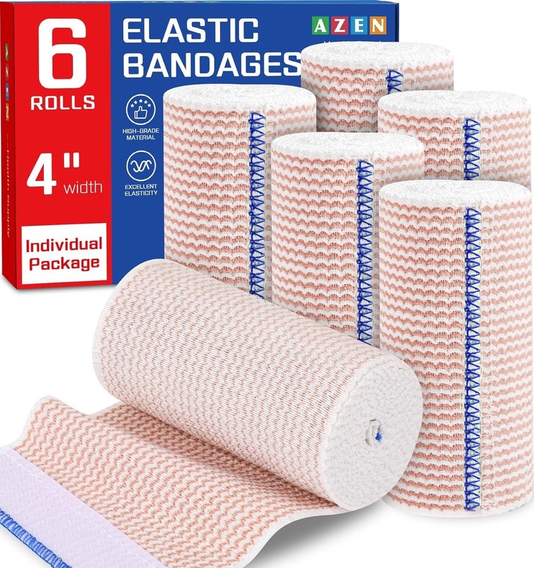 Premium 6 Pack Elastic Bandage Wrap 4 Inch, Compression Wrap Bandage for Legs, L