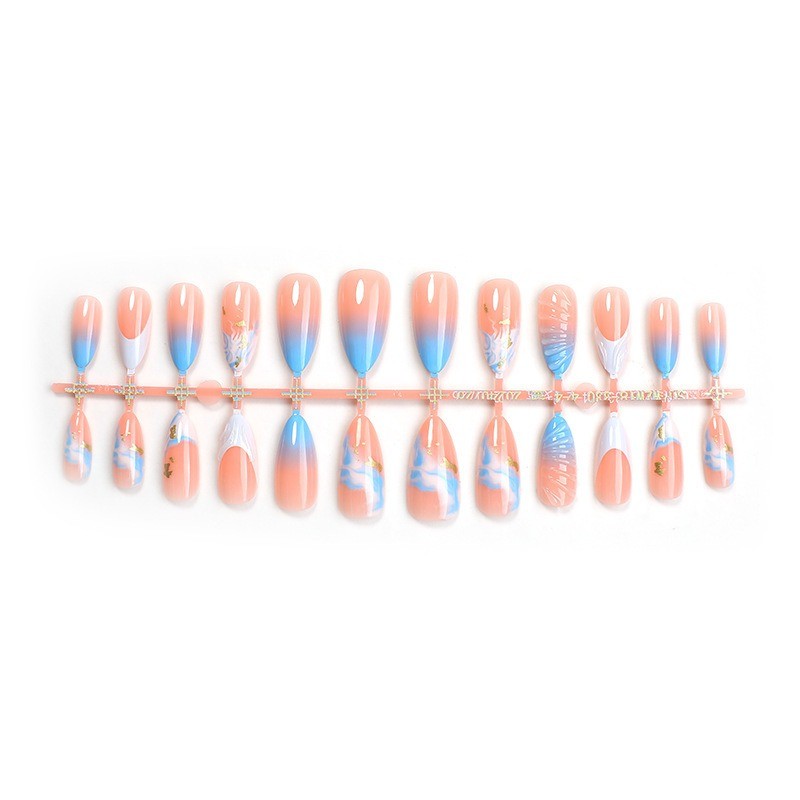 48Pcs-3D Blue Shell Marble Gold Foil Stiletto Press on Nails Mermaid Fake Nails gallery