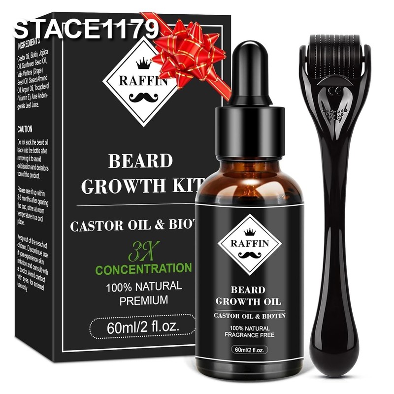 Kit Crecimiento de Barba con Aceite de Biotina y Masajeador Profesional Premium