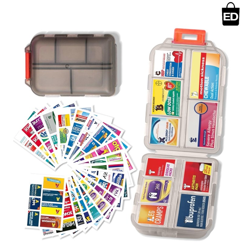 Portable Grey Pill Organizer with 7 Compartments & Instructional Labels Included
