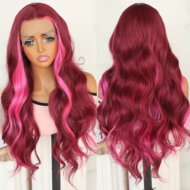 Pink Purple Ombre Lace Front Wigs Long Wavy Hair Pre Plucked Women Party Natural gallery