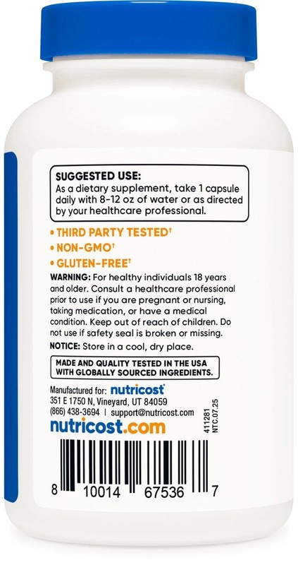 Nutricost N-Acetyl L-Cysteine (NAC) 600mg, 120 Vegan Capsules - Non-GMO gallery