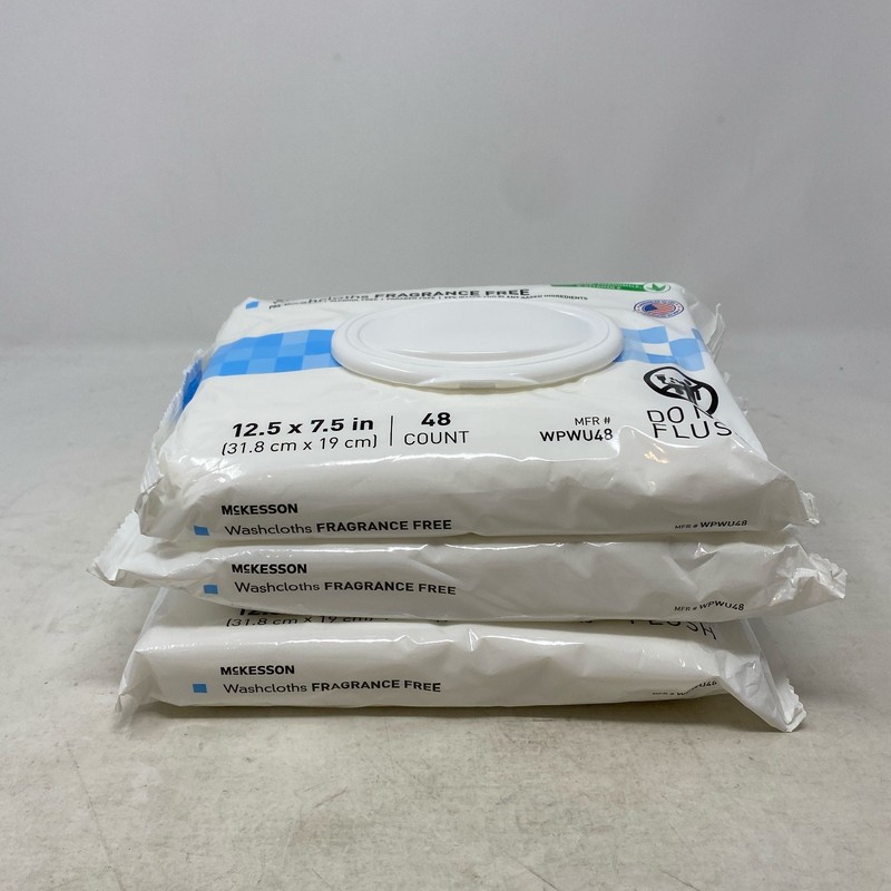 McKesson Unscented White Washcloth Wipes 48ct x3 (144) WPWU48