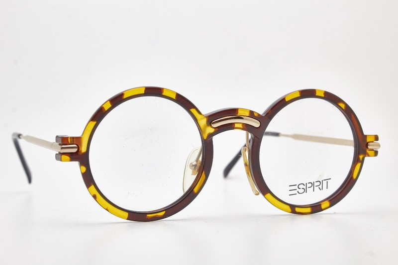 🤓 Vintage ESPRIT 7027 Minimalist Round Gold/Turtle 80s Glasses👓Unisex gallery