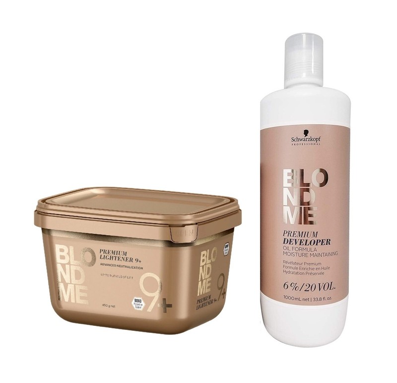 (2 PACK)Schwarzkopf BlondMe Lightener 9+ and BM Dev. 6 % 20 Vol Duo,33.8, 15.8oz