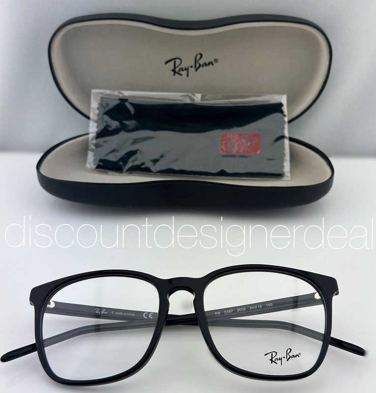 Ray-Ban Square Eyeglasses Black Acetate Frame Clear Demo Lens RB5387 2000 54mm gallery
