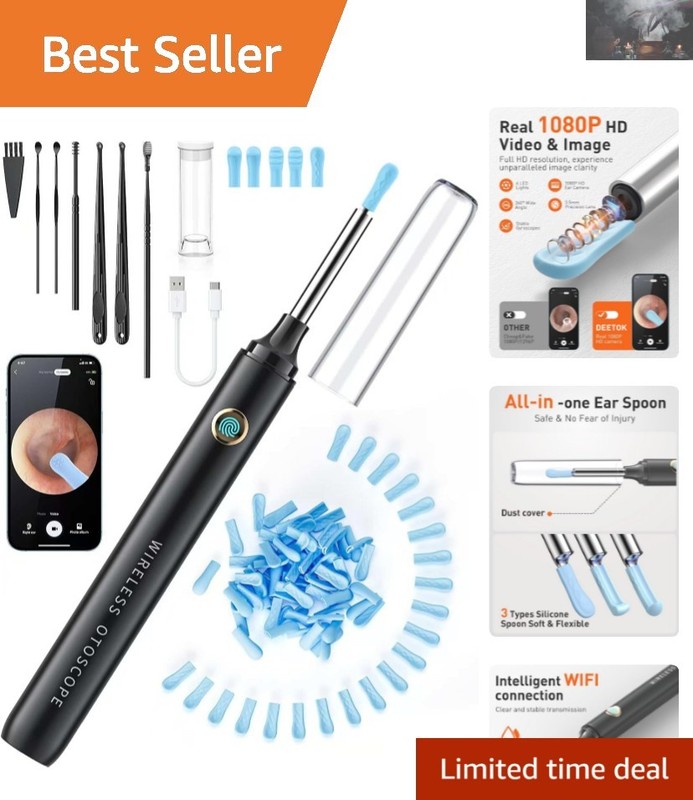 Professional Otoscope with Light & 1080P Camera – Ear Wax Removal Kit Included