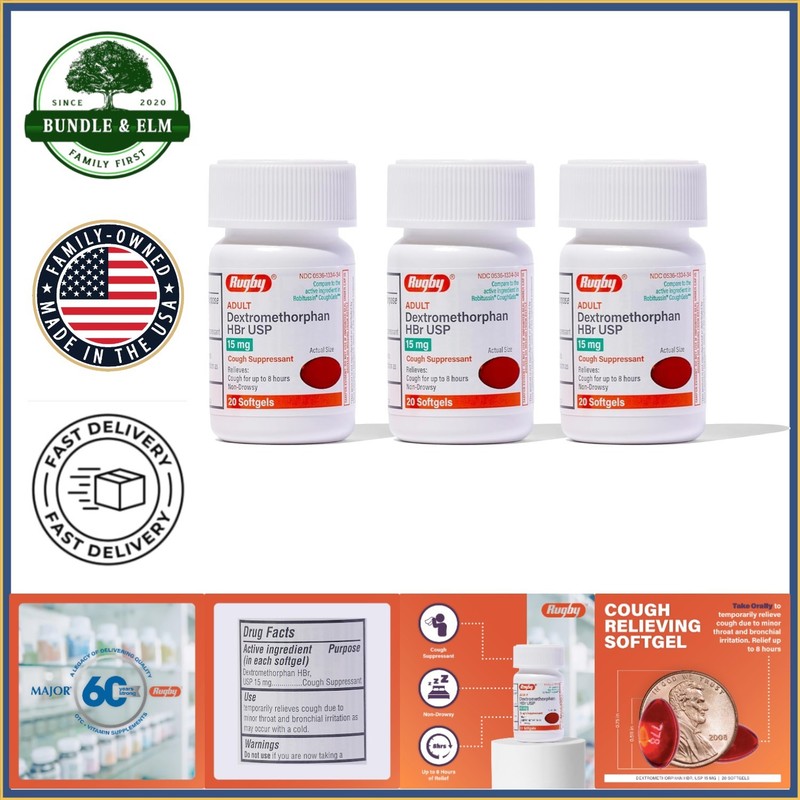 Dextromethorphan HBr Cough Softgels for Adults – Non-Drowsy Relief – 3 Pack