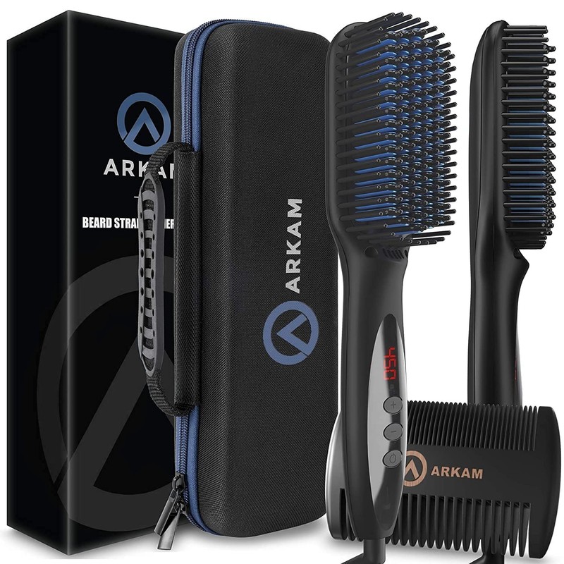 Arkam Beard Straightener for Men Premium Heated Brush Kit w/ Travel Case & Comb